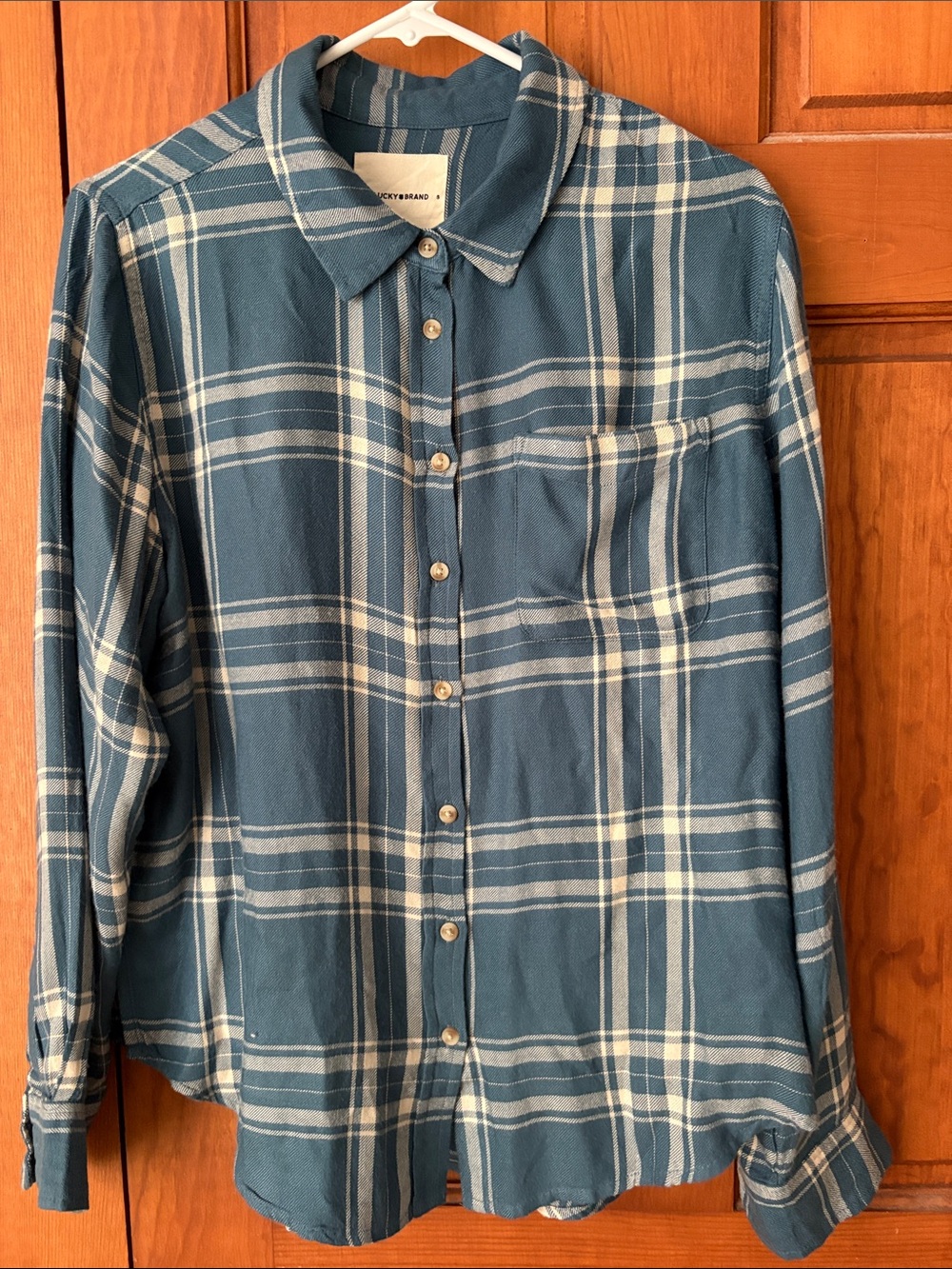 Lucky Brand women’s Teal Plaid Button-Up shirt. Size S